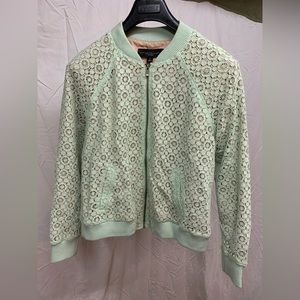 Victoria Beckham Target pale green lace bomber jacket with beige lining, large